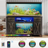 55-75 Gallon Dark Oak Aquarium Stand with RGB LED Lighting, Power Outlets, USB Ports & Storage Cabinet