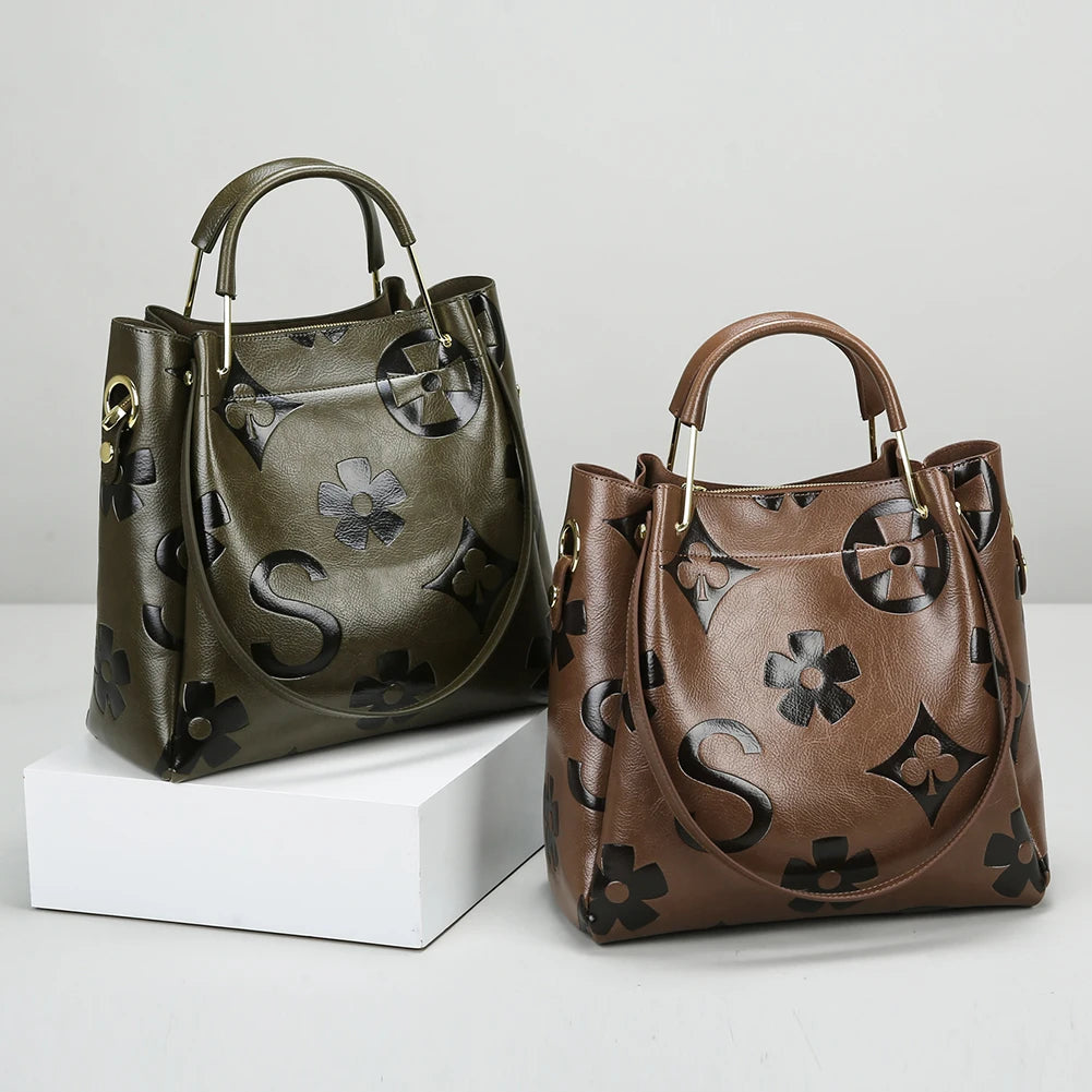Women’s PU Leather Bucket Bag – Embossed Large-Capacity Shoulder Tote with Top Handle for Work, Shopping & Travel