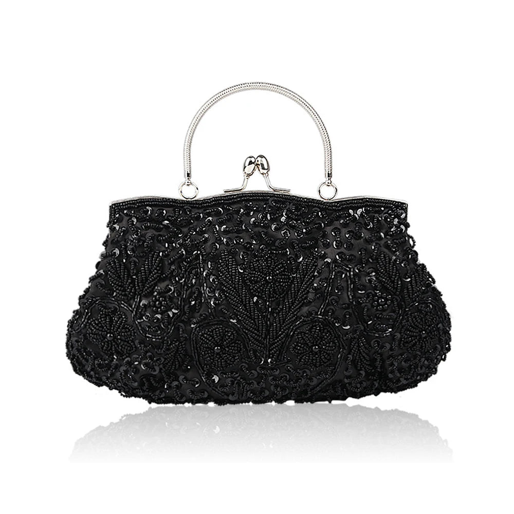 Beaded Women’s Evening Clutch with Chain-Shoulder Strap – Wedding Party Handbag