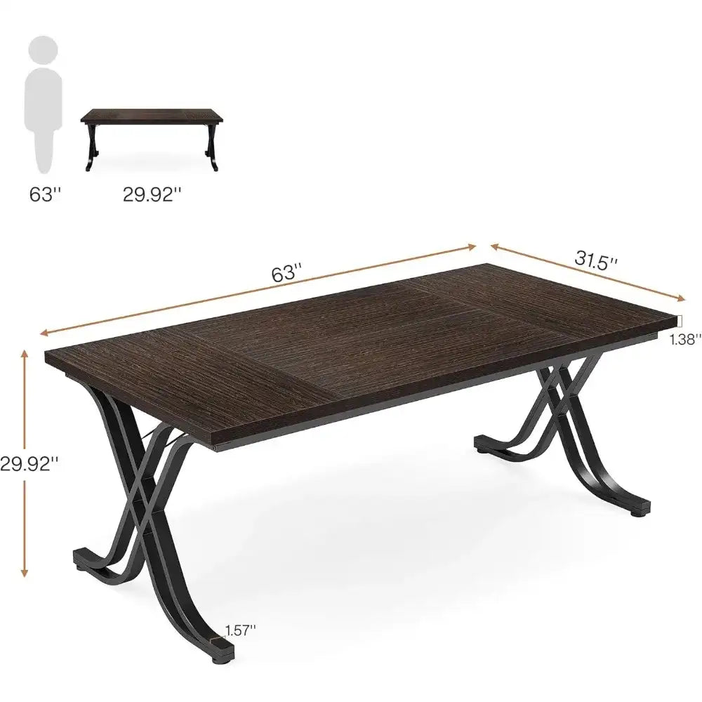 63″ Executive Desk – Large Computer Workstation with Thick Wooden Top & Heavy-Duty Metal Frame