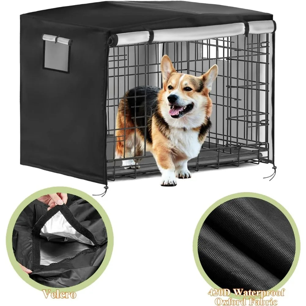 Dog Crate Cover 54" – Heavy Duty 420D Waterproof Pet Kennel Sunshade for Wire Dog Cages (Black)