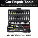 46-Piece Car Repair Tool Kit – Ratchet, Torque Wrench & Socket Set for Auto & Bike Maintenance 🔧