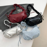 Women’s PU Leather Dumpling Shoulder Bag – Bow Accent Clutch with Inner Pocket & Zipper Closure for Work & Travel