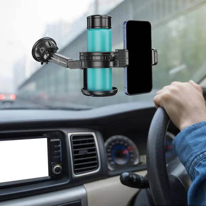 Multi-functional car phone & cup holder – adjustable automotive beverage holder with non-slip silicone bottom for interior accessories
