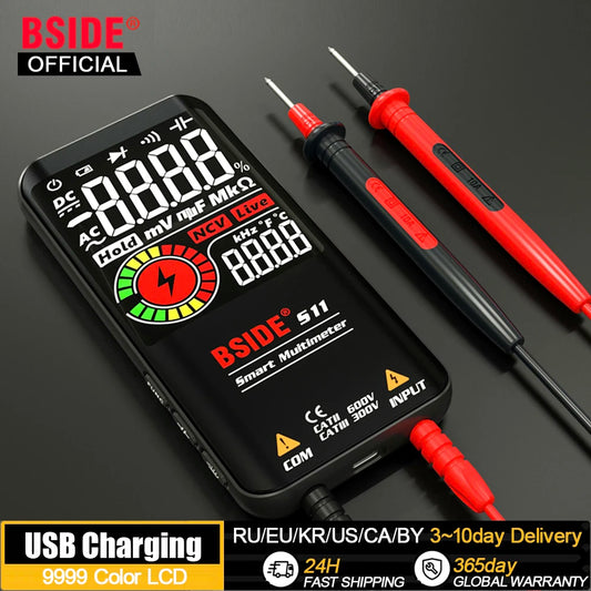 BSIDE Professional Digital Multimeter – Smart 9999 Counts EMF Multitester with DC/AC Voltage, Resistance, Capacitor, Diode & Live Wire Testing