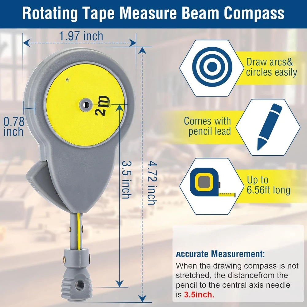 A6 Drawing & Measurement Tool Set – Beam Compass, 56ft Tape Measure & Pencil Leads for Precise Circles and Lines