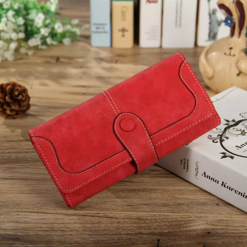 Women’s Faux Suede Long Wallet – Folding Buckle Purse with Phone Pocket, Card Holder & Elegant Clutch Gift Bag
