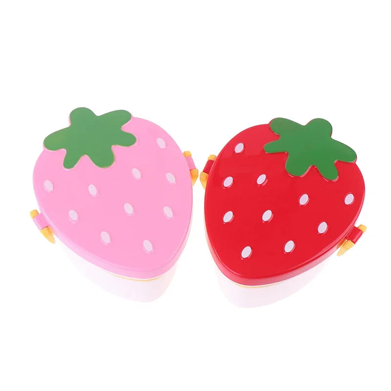 500ml Strawberry-Shaped Bento Lunch Box – Cute 2-Layer Fruit & Food Storage for Kids (Microwave-Safe)