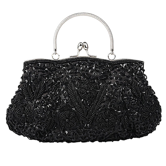 Women’s Retro Beaded Embroidered Tote – Small Evening Clutch Purse with Shoulder Chain for Weddings & Parties