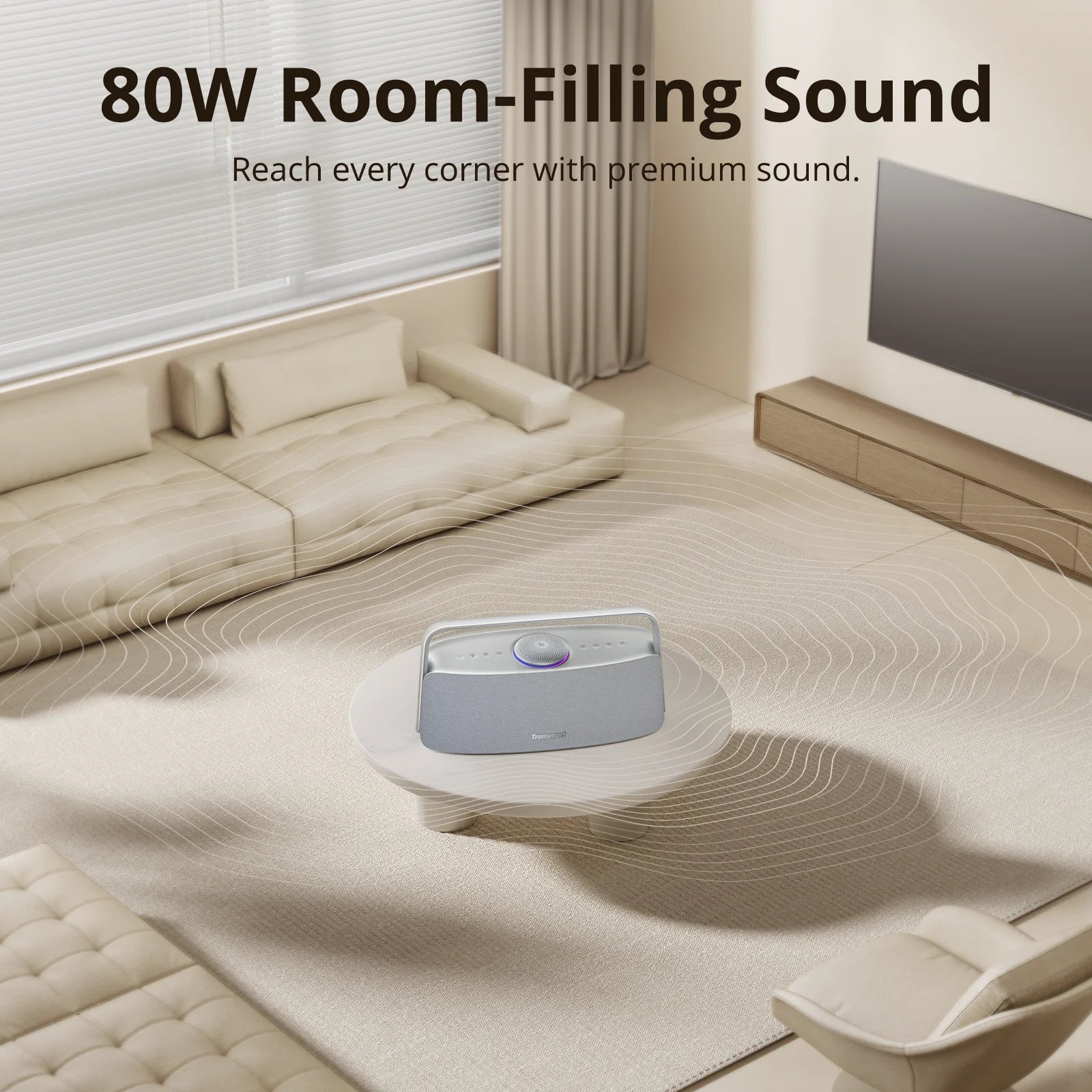 Tronsmart Fiitune X30 Bluetooth Speaker – 80W Hi-Res Home Audio with DSP, IPX6 Waterproof, App Control & Portable Handle