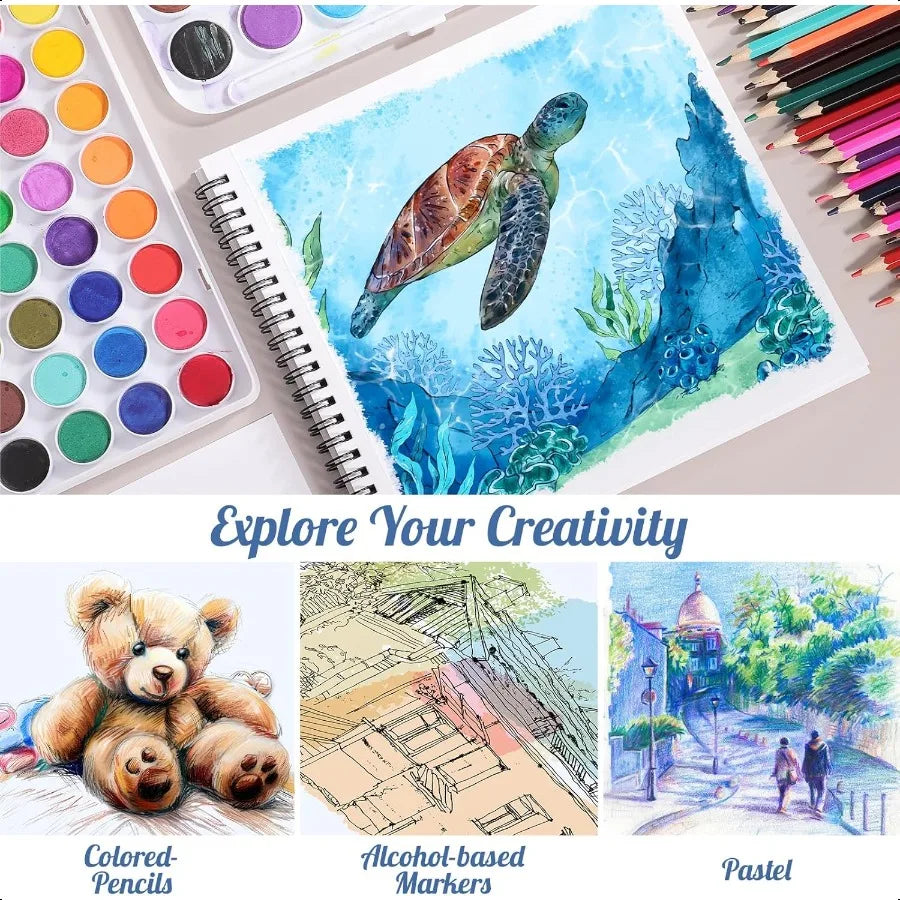 200 gsm Double-Sided Bleedproof Marker Paper Pad – 8.3×8.9″ Spiral Sketchbook (30 Sheets)
