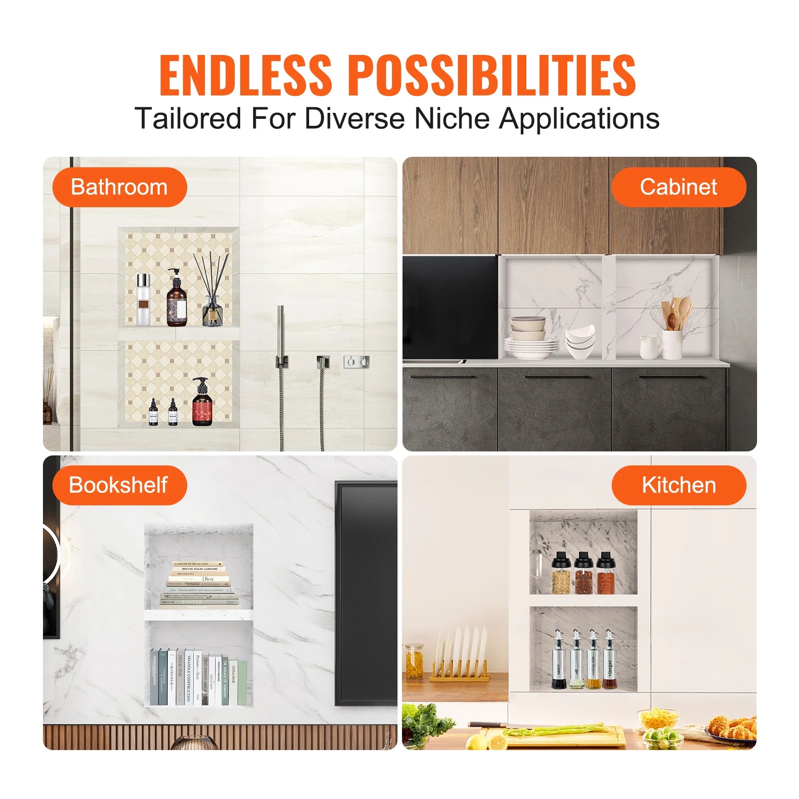 Tile-Ready Recessed Shower Niche Insert – Wall Shelf Organizer for Soap & Shampoo