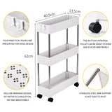 3-Layer Ultra-Thin Mobile Slim Storage Cart – Plastic & Stainless Steel, Suitable for Kitchen, Bathroom & Laundry
