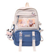 Preppy Style Contrast Color Canvas Backpack for Women – Student Knapsack with Decorative Pendant