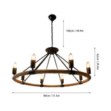 31.5 Inch 8-Light Wagon Wheel Chandelier – Rustic Farmhouse Metal Round Pendant Lighting Fixture