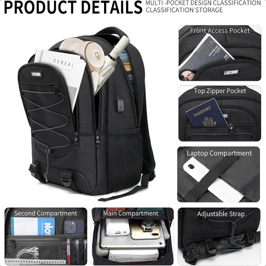 Men’s 15.6" Laptop Backpack – School & Travel Bag for Boys/Teens | USB Charging Port Durable Daypack