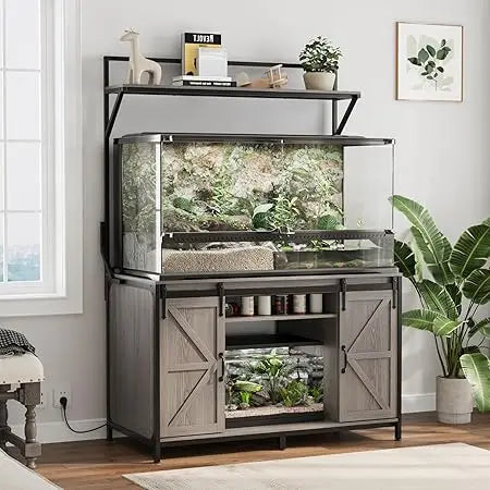 Farmhouse Reptile Tank Stand – Heavy Duty 48"×24" Tabletop with Power Outlet, Fits up to 120 Gallon Bearded Dragon & Aquariums