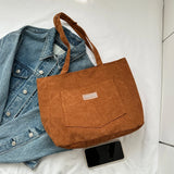 Women’s Corduroy Tote Bag with Pockets – Large-Capacity Shoulder Handbag for School, Work & Shopping