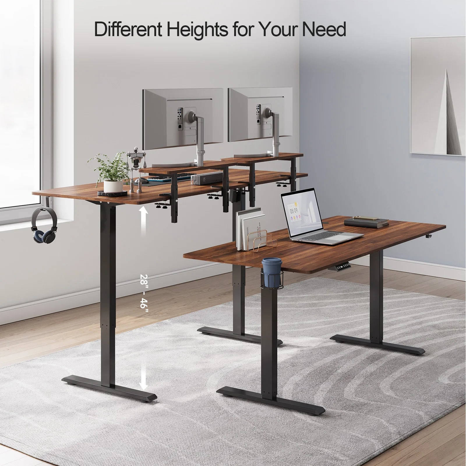 Electric Standing Desk with Dual Adjustable Monitor Shelves – Sit-Stand Desk with Memory Controller & Adjustable Height