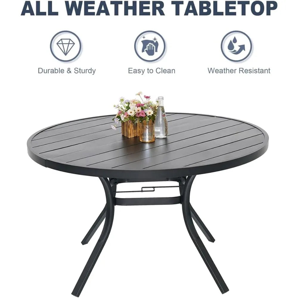 “5-Piece Outdoor Dining Set – 48-Inch Round Table with 4 Swivel Textilene Chairs, All-Weather Patio Furniture (Blue)”