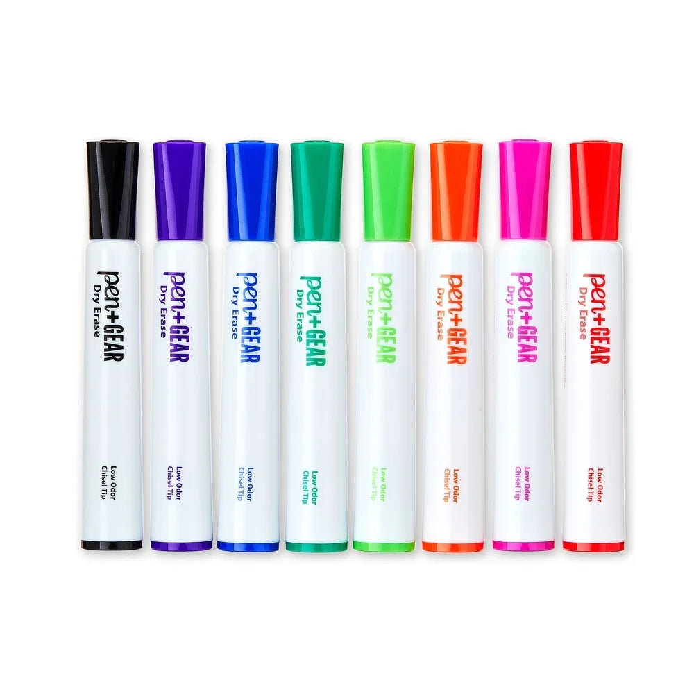 Dry Erase Markers 8-Pack – Chisel Tip, Low Odor Quick-Dry Ink (Assorted Colors)
