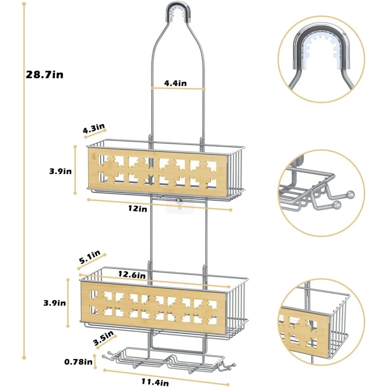 3-Tier Wall-Mounted Shower Caddy – Rust-Resistant Stainless Steel Organizer with Soap Tray & Hooks