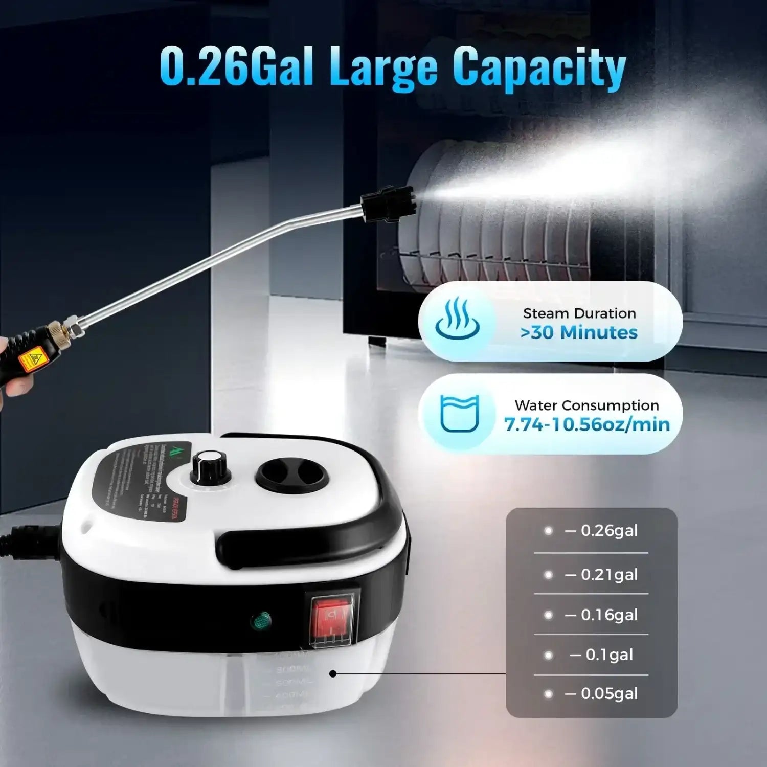 2500 W Handheld High-Temperature Pressurized Steam Cleaner – 3 Brush Heads for Kitchen & Home Use