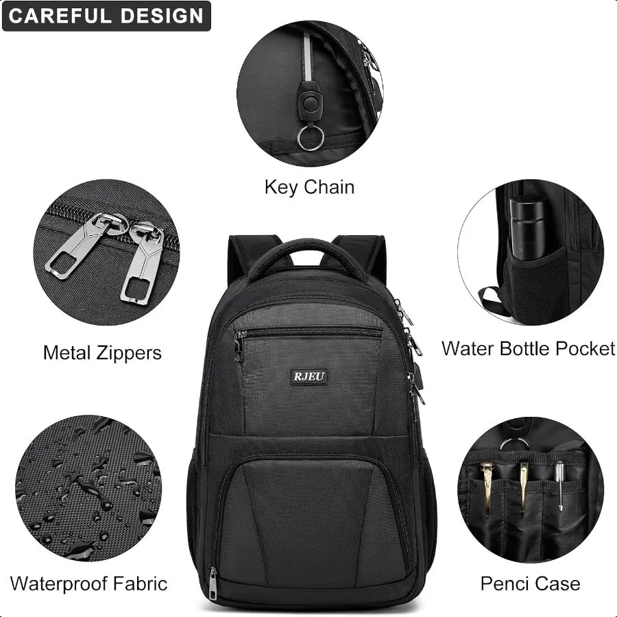 15.6" Anti-Theft School Laptop Backpack – USB Charging Water-Resistant Bookbag for Teen Boys | Ergonomic College Study Daypack