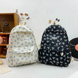 Bow Print Nylon Student Backpack for Girls & Women – Cute Schoolbag with Adjustable Straps for Travel & Daily Use