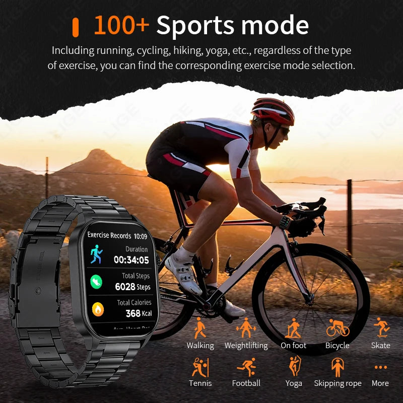 LIGE Smart Watch for Men – 2.01” HD Military Sport Smartwatch with Bluetooth Call, Health Monitor, LED Flashlight & Waterproof Design
