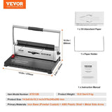 34-Hole Coil Spiral Binding Machine – Adjustable Letter/A4/A5 Punch & Bind System with 120-Sheet Capacity