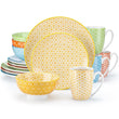 16-Piece Multi-Colour Japanese-Style Porcelain Dinnerware Set – Plates, Dessert Plates, Bowls & Mugs (Service for 4)