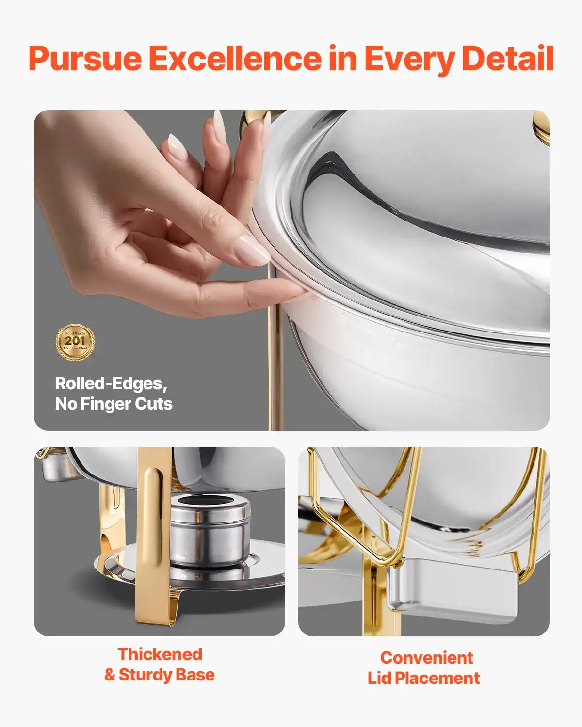 Vevor 4-Pack Chafing Dish Buffet Set – Stainless Steel Chafer with 4 Full-Size Pans, Round Catering Warmers for Parties & Banquets