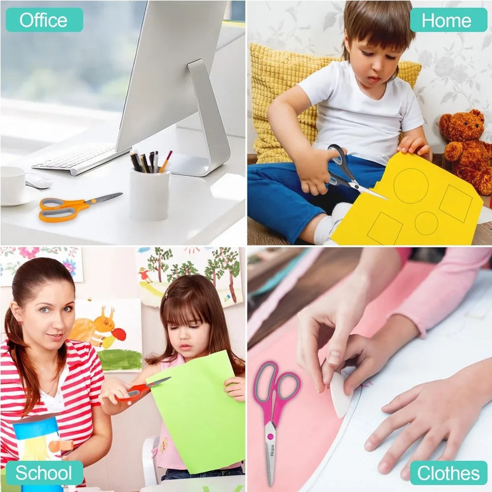 8-Inch All-Purpose Scissors 6-Pack – Sharp Comfort-Grip Scissors for Office, School, Sewing, Fabric & Craft Projects