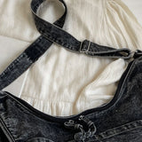 Denim Crescent Shoulder & Crossbody Bag for Women – Vintage Jean Tote Style for Work, Shopping & Travel