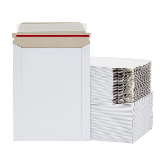 100 Pack Rigid Photo Mailers – 6″×8″ White Cardboard Flat Envelopes with Self-Seal for Documents & Prints