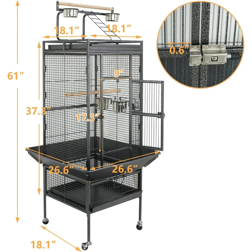 PlayTop XL Wrought-Iron Bird Cage with Rolling Stand — For Parakeets, Cockatiels, Quakers & Conures