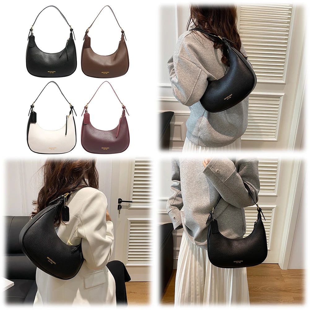 Women’s PU Leather Crescent Hobo Bag – Zipper Closure Shoulder Handbag with Inner Pocket for Work, Travel & Daily Style