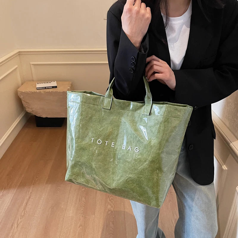 Women’s PVC simple tote handbag – large-capacity waterproof fashion shoulder bag, versatile purse for shopping, work, travel & daily use