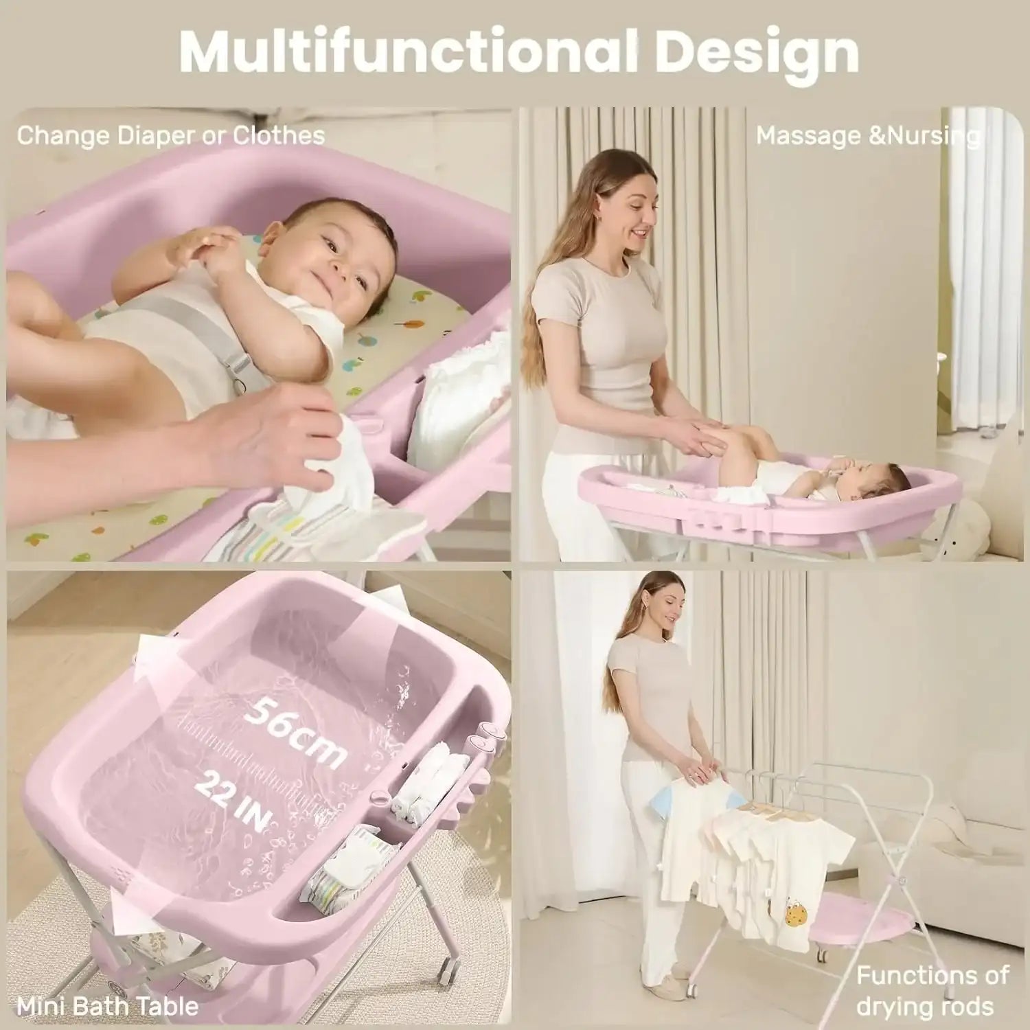 Adjustable Height Folding Baby Diaper Changing Table – Portable Station with Wheels & Organizer