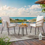 “3-Piece Outdoor Wicker Patio Bistro Set – All-Weather Rattan Conversation Furniture with Cushions & Table for Balcony, Porch, or Garden”