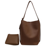 Women’s Large-Capacity Bucket Shoulder Bag with Matching Clutch – Adjustable Strap, Solid Color Minimal Style