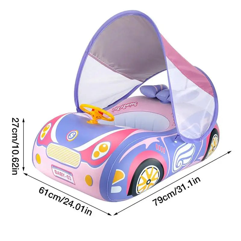 Baby Swim Float for 1-Year-Old – Sports Car Shape Inflatable Ring with Steering Wheel & Sunshade