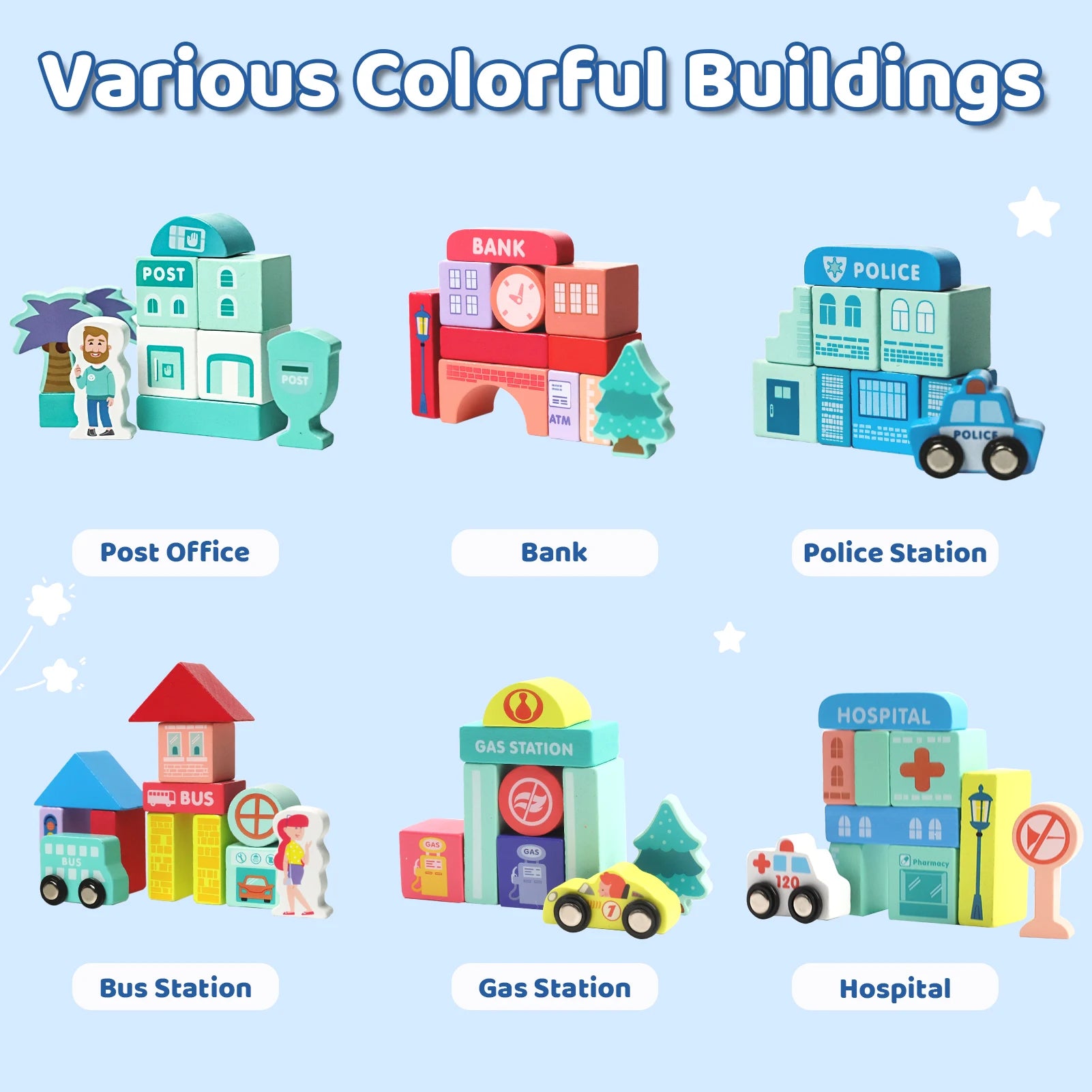 Wooden City Building Blocks Set with Map – 100+ Pieces Educational Construction Toy for Toddlers & Preschoolers