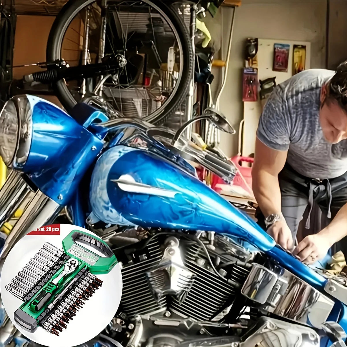 24-Tooth Drive Socket Wrench Set — 1/4" + 3/8" + 1/2" Ratchet | Compact Multi-Socket Kit for Car & Mechanical Repair