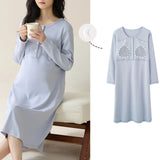 Women’s Maternity Winter Pajama Dress – Cotton Long Sleeve Nursing Clothes with Front Opening, Casual Homewear