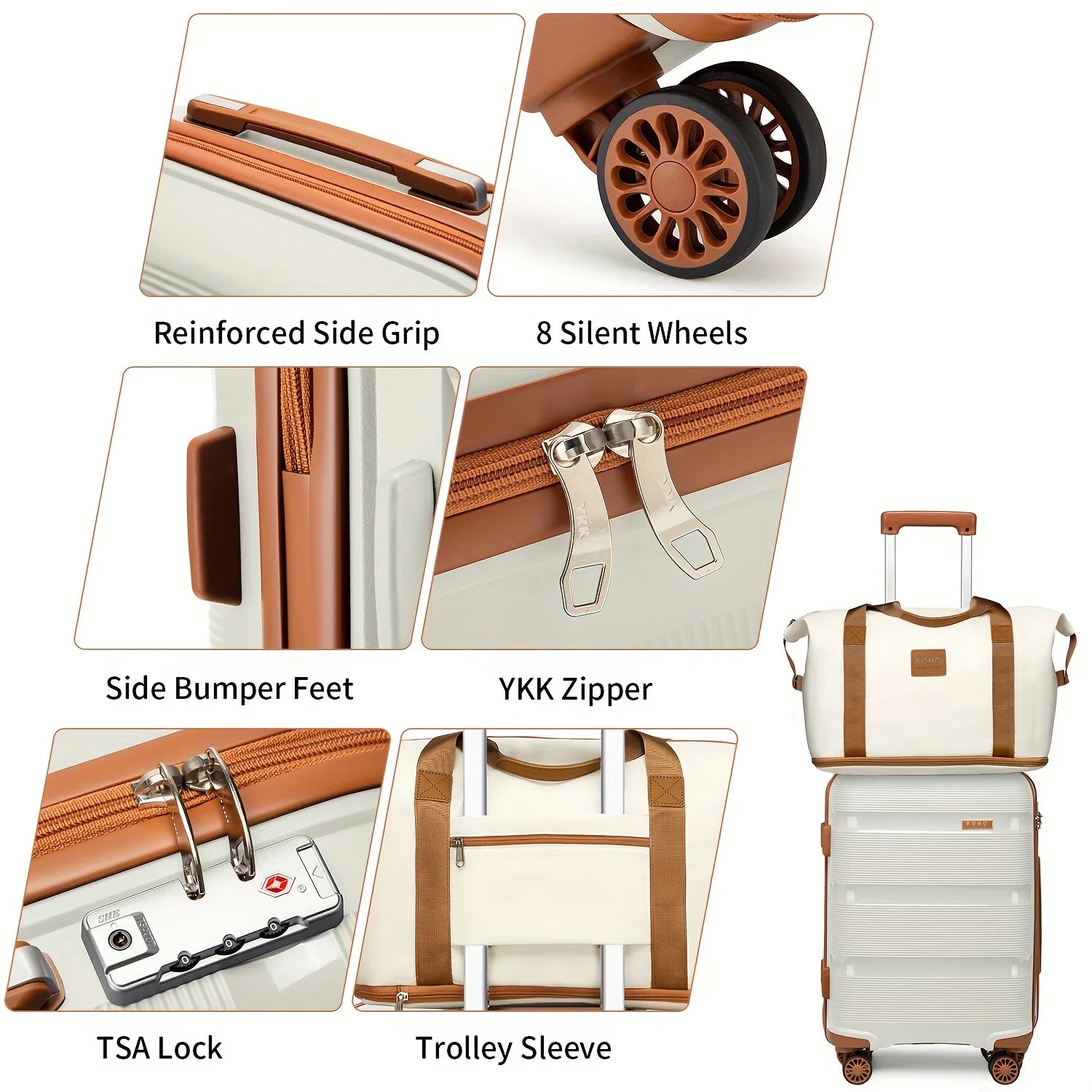 KONO 20″ Lightweight Hardshell Luggage Set – Cabin Carry-On Travel Case with Toiletry Bags