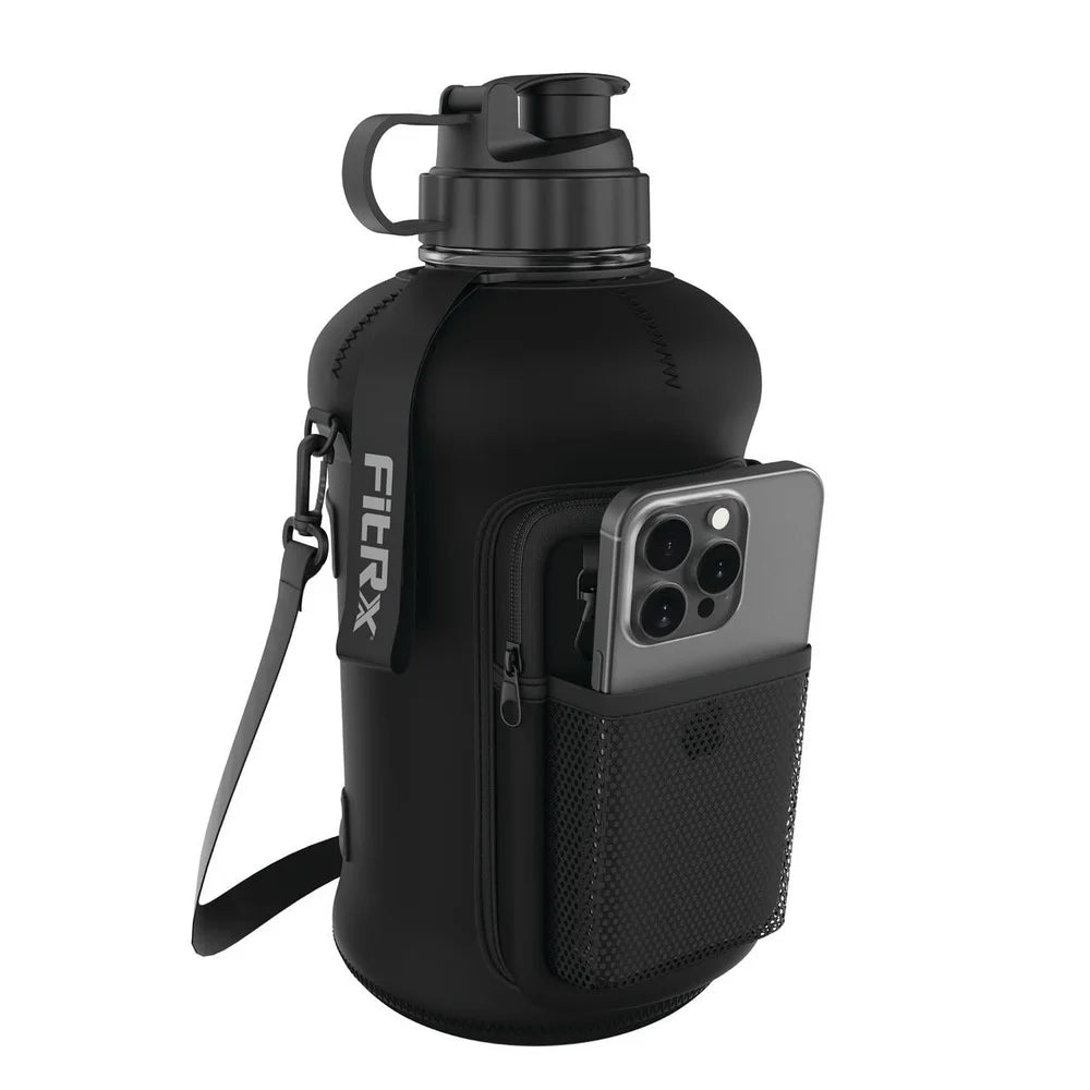 Half-Gallon / 68 oz Reusable Water Bottle with Neoprene Sleeve & Carry Strap – Large Capacity Portable Jug for Adults