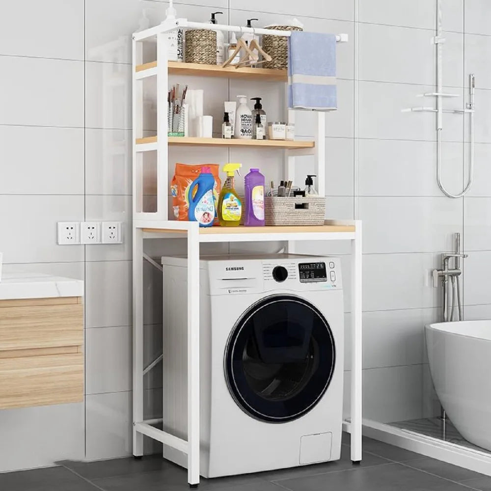 3‑Tier Wooden Over‑the‑Washer & Dryer Storage Shelf – Space-Saving Laundry Room Organiser