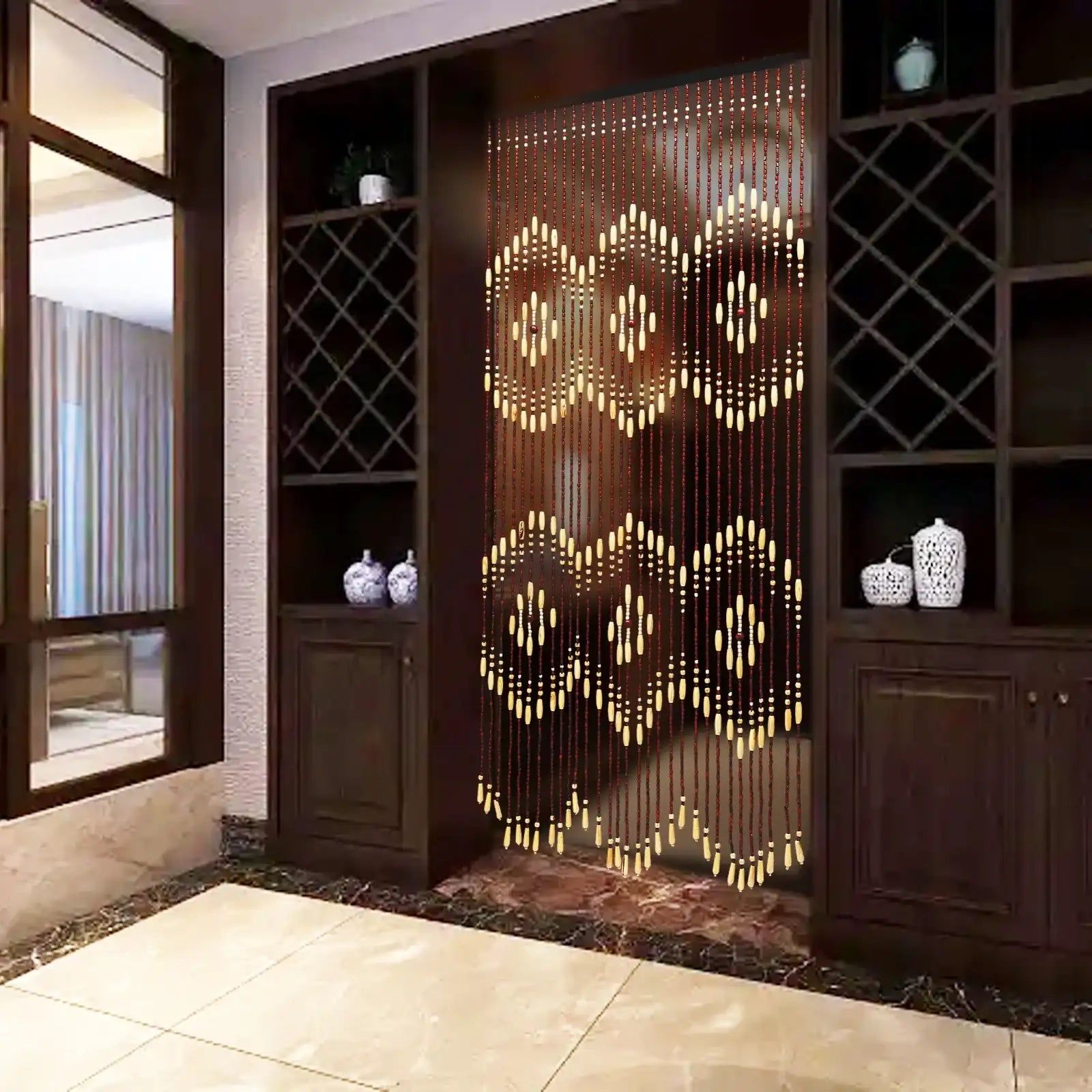Wooden Bead Doorway Curtain – 35″ × 43″/68″ × 9″ Natural Boho Beads for Front Door Decor